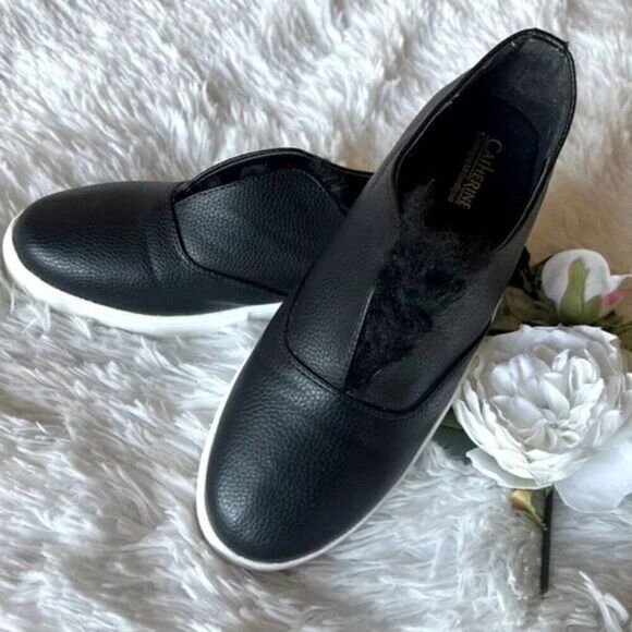 Catherine Malandrino Fur Tongue Black Platform Sneakers - Picture 12 of 12